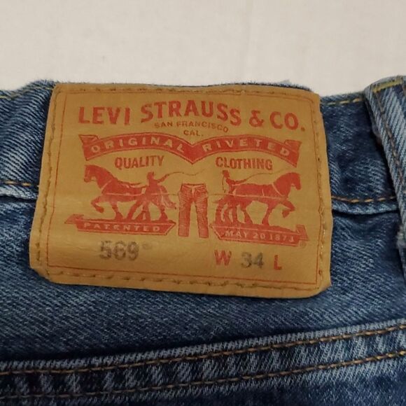 Levi's 569 Loose-Fit Straight Ripped Tropical Hawaiian Jean Shorts Waist 34 - Picture 8 of 9